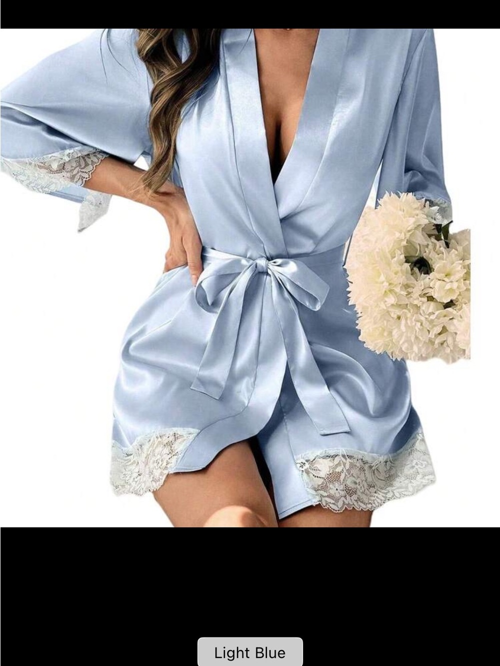 Light Blue Satin Lace Trim Robe - Women Intimates & Sleepwear